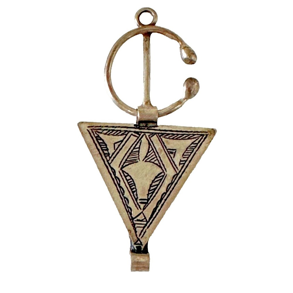 Vintage Ethnic Charm Fibula Tribal Silver Etched Pendant